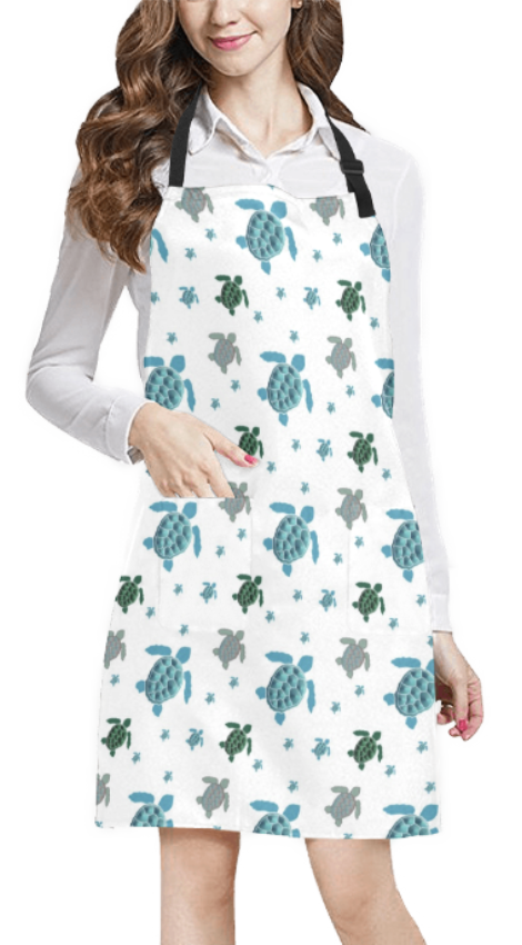 Sea Turtle Print White Apron