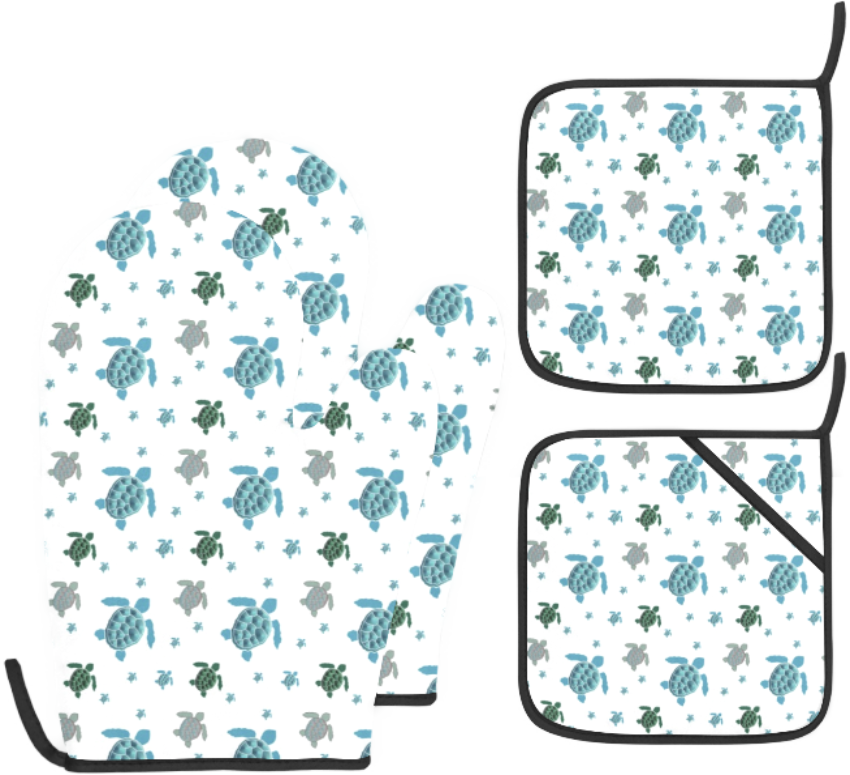 Sea Turtle Potholder Mitt Set – White