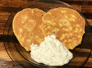 Amaranth Corn Fritters with Tzatziki